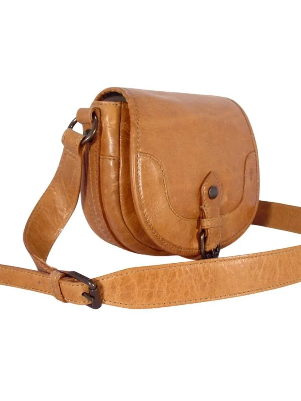 FRYE Melissa $248 Button Saddle Purse Distressed Leather Crossbody Bag - Picture 3 of 10
